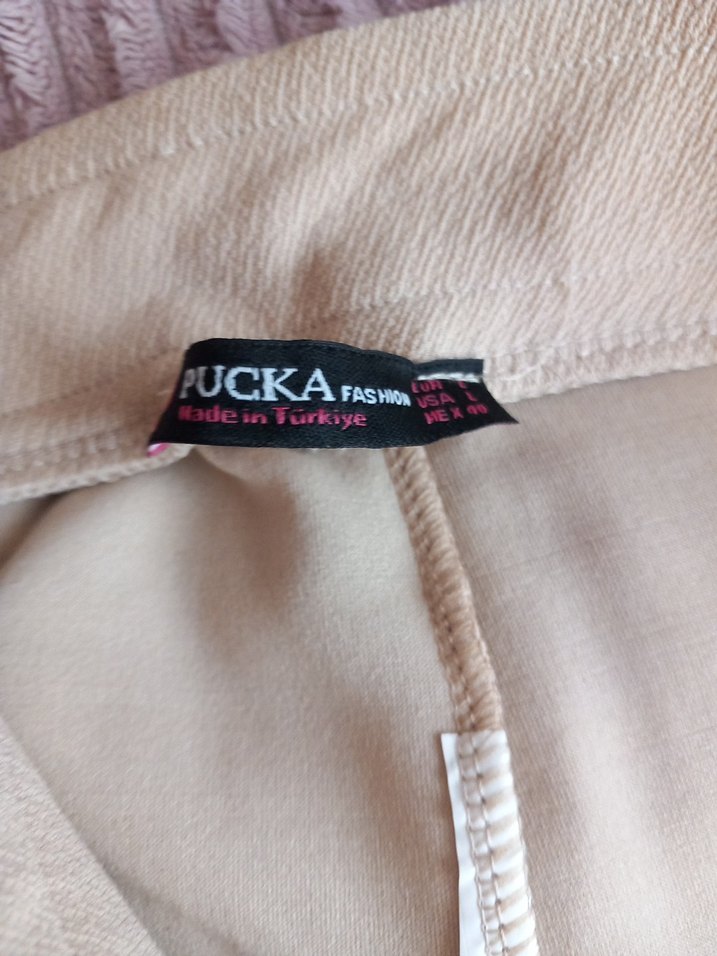 Düğmeli Bej Midi Kumaş Kadın Pantolon - Görsel 3