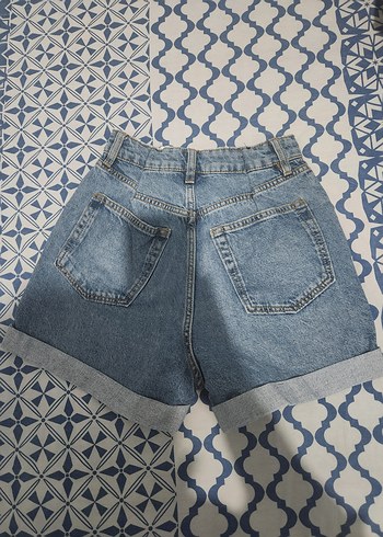 Kadın Mavi Bol Kesim Mini Denim Şort - Görsel 2