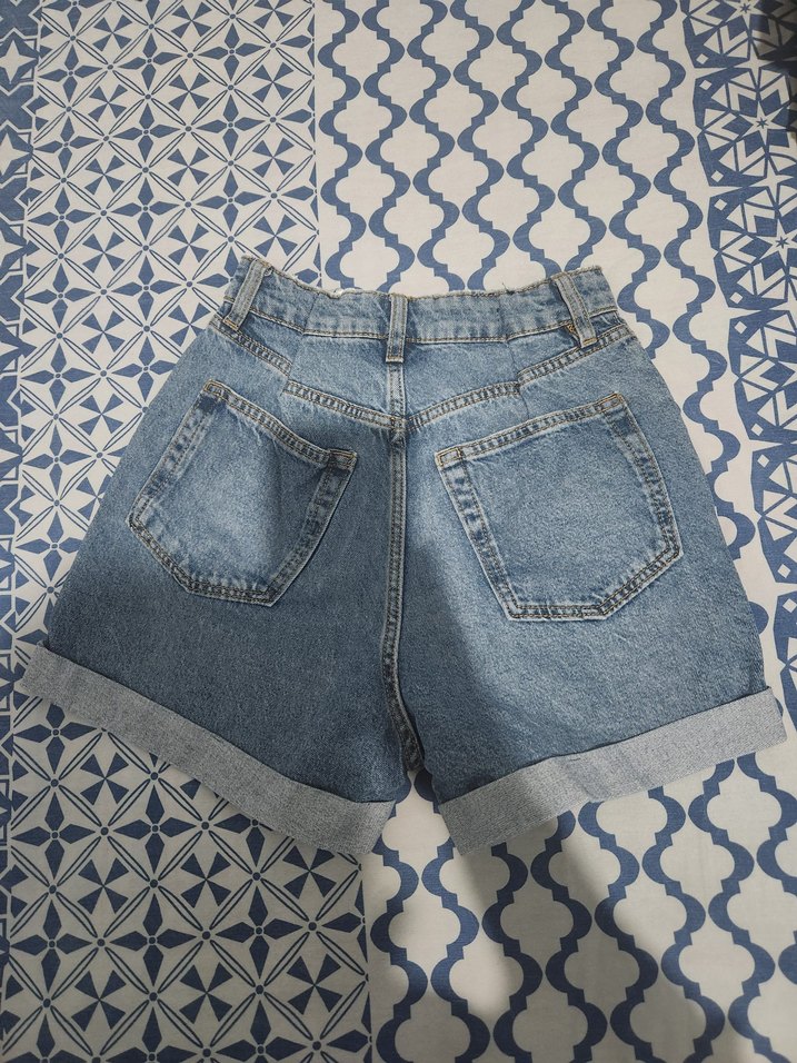 Kadın Mavi Bol Kesim Mini Denim Şort - Görsel 2