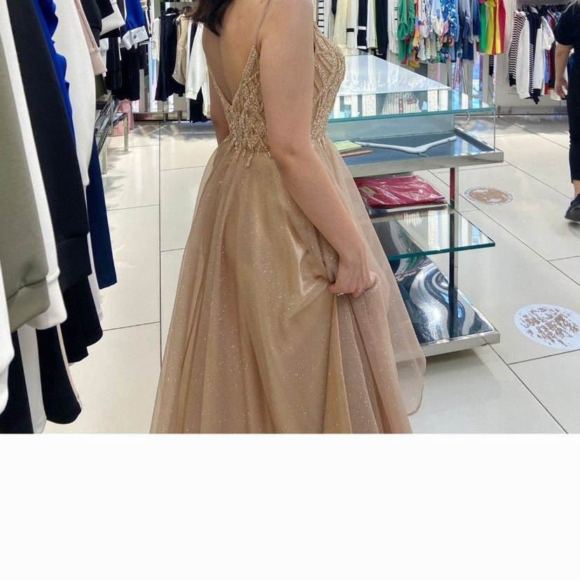 Bej Drapeli Uzun Abiye Elbise - Görsel 2