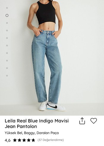 Leila Real Mavi Yüksek Bel Baggy Jean - Görsel 2