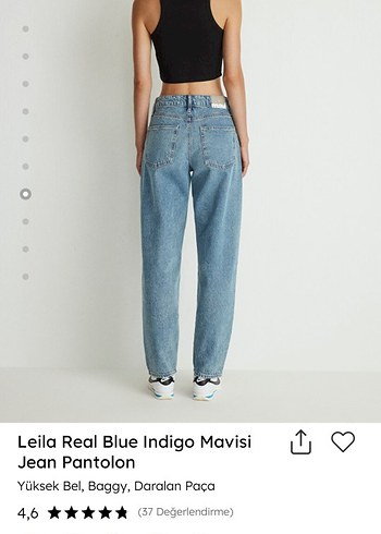 Leila Real Mavi Yüksek Bel Baggy Jean - Görsel 4