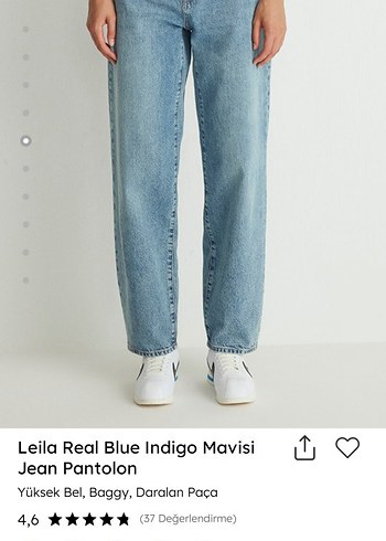 Leila Real Mavi Yüksek Bel Baggy Jean - Görsel 3