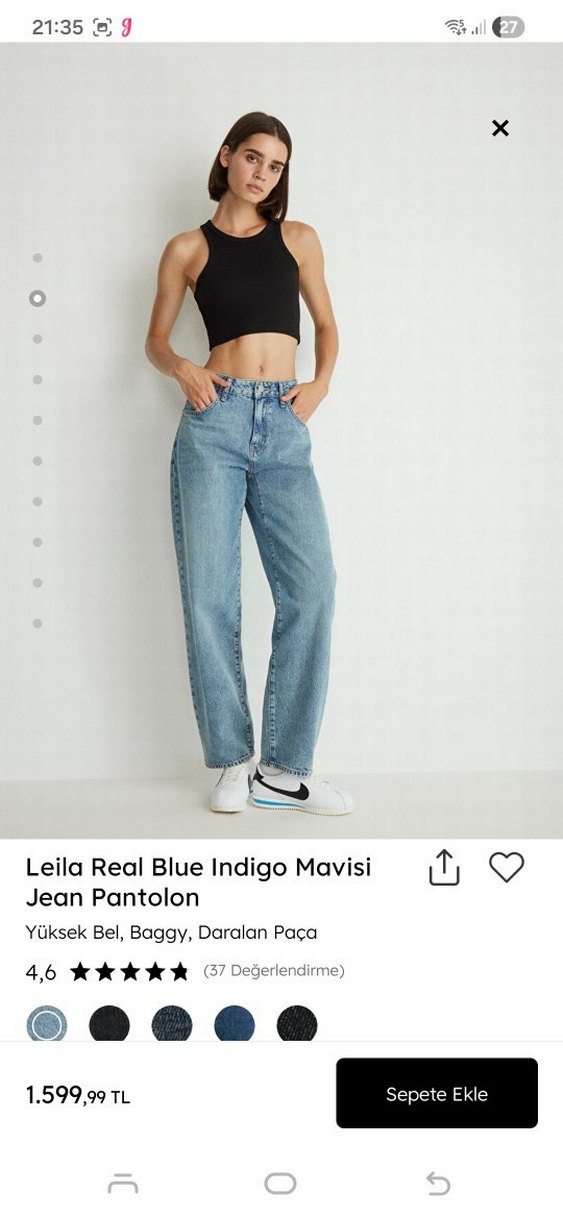 Leila Real Mavi Yüksek Bel Baggy Jean - Görsel 2