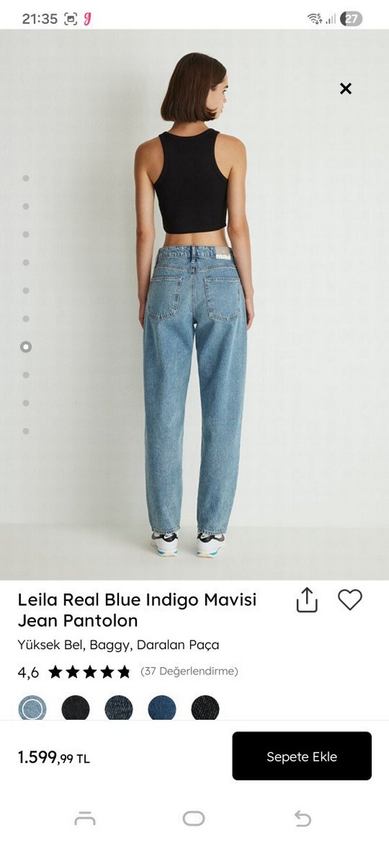 Leila Real Mavi Yüksek Bel Baggy Jean - Görsel 4