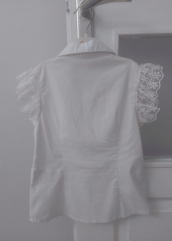 Beyaz Kız Çocuk Kısa Kollu Dantelli Gömlek - Görsel 2