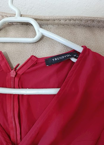 Drapeli Kırmızı Uzun Kadın Elbise - Görsel 5