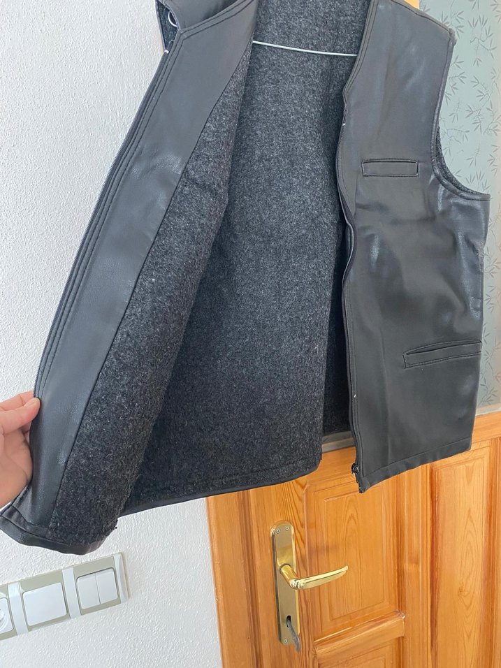 Siyah Deri Biker Yelek - Görsel 2