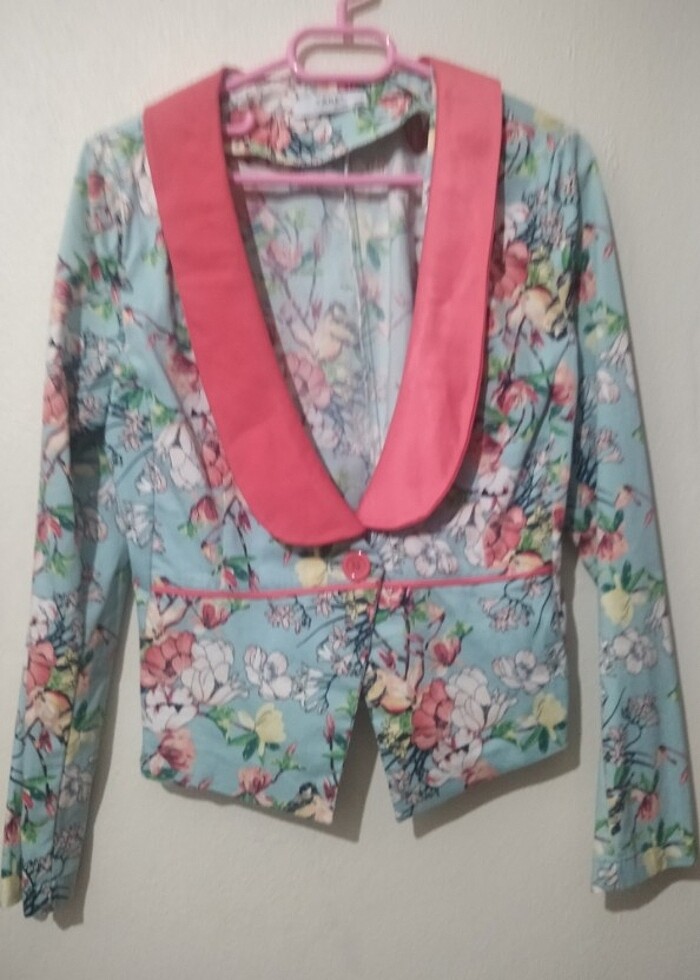 WİNTAGE CEKET KENDİLİGİNDEN ÇİÇEKLİ KUMAŞ - Görsel 2