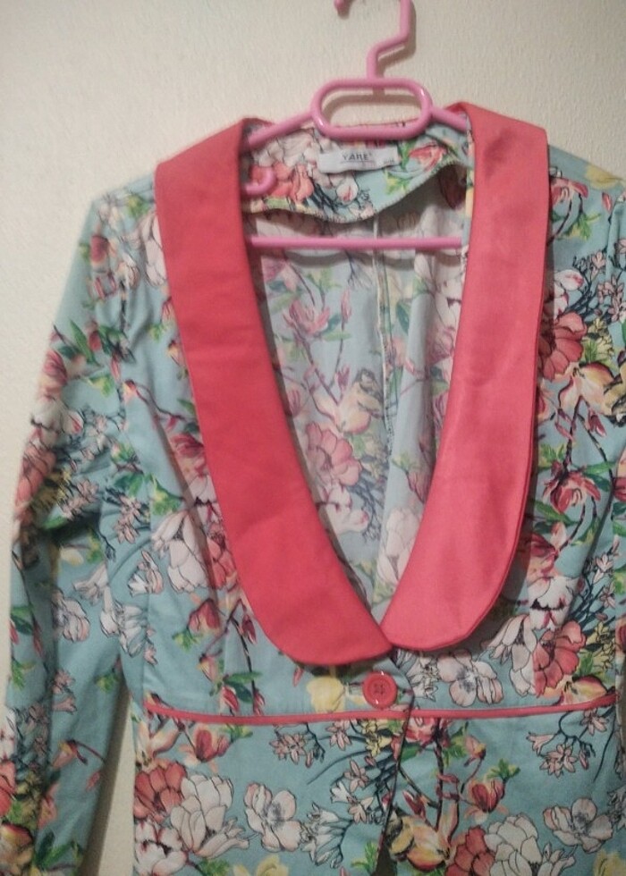 WİNTAGE CEKET KENDİLİGİNDEN ÇİÇEKLİ KUMAŞ - Görsel 3