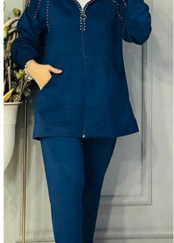 Uzun Kollu Lacivert Fermuarlı Kadın Eşofman takımı - Görsel 2