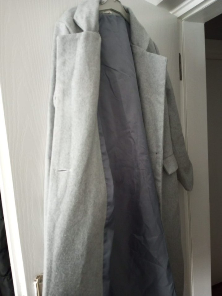 Tek Düğmeli Gri Kadın Kaban - Görsel 4