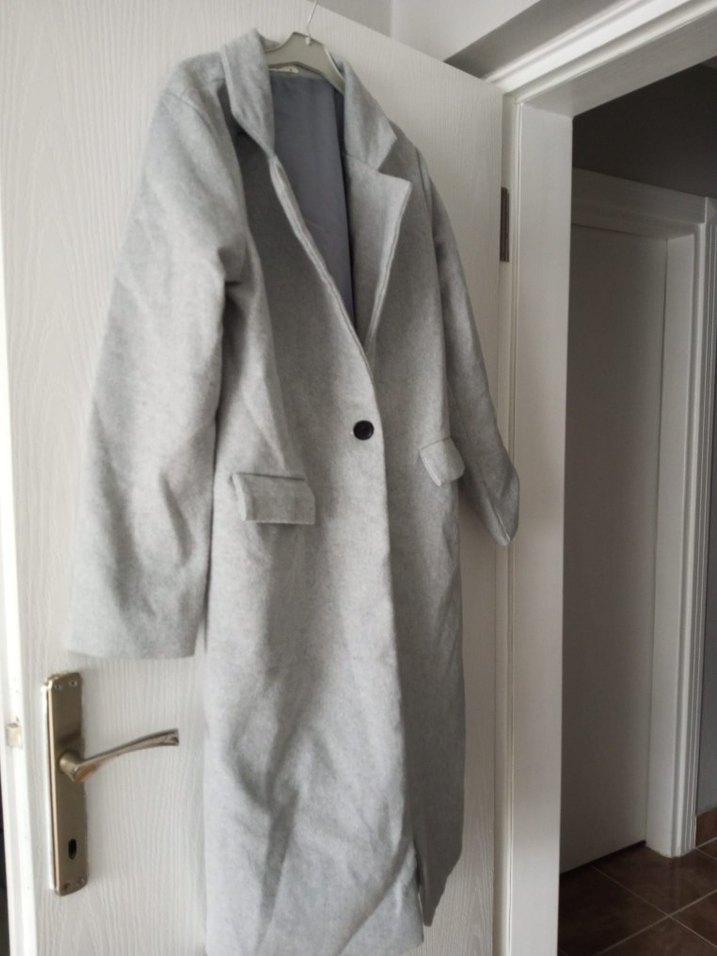 Tek Düğmeli Gri Kadın Kaban - Görsel 3