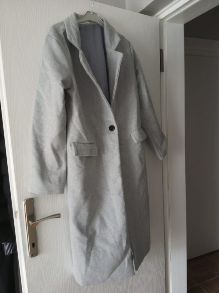 Tek Düğmeli Gri Kadın Kaban - Görsel 2