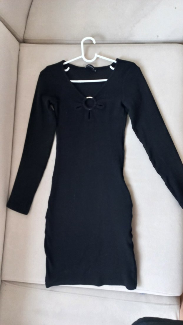Siyah triko elbise - Görsel 2
