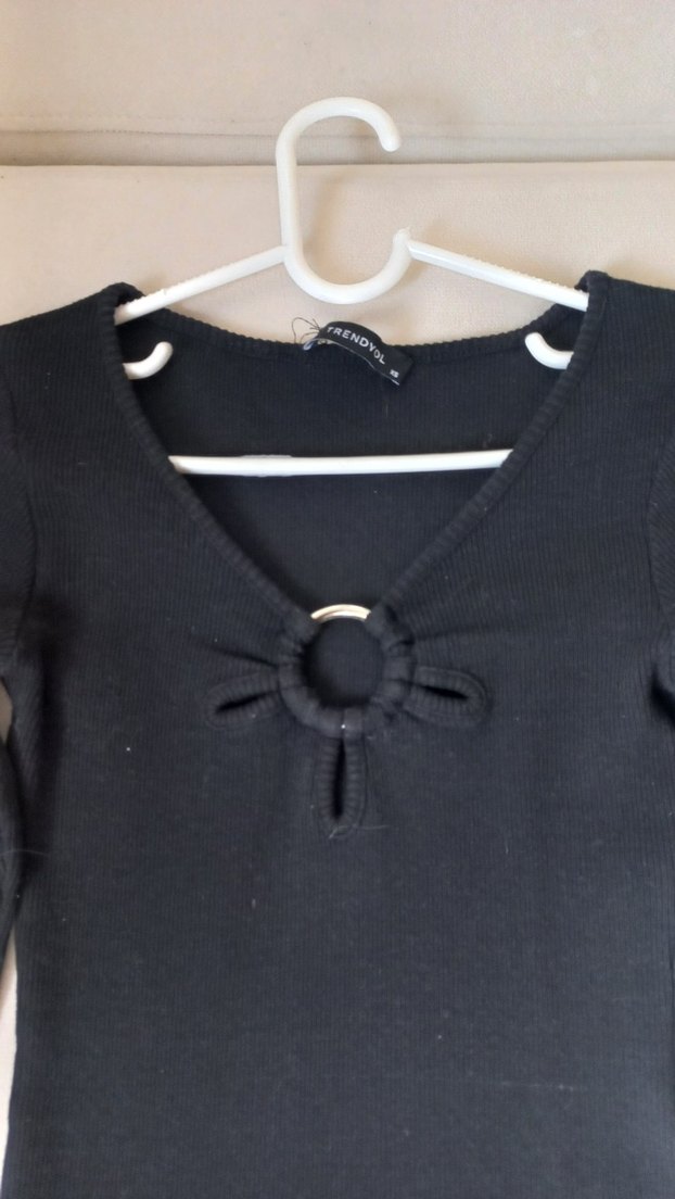 Siyah triko elbise - Görsel 3