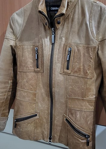 Bej Deri Biker Ceket - Görsel 2