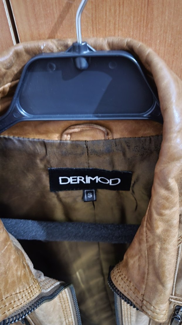 Bej Deri Biker Ceket - Görsel 3