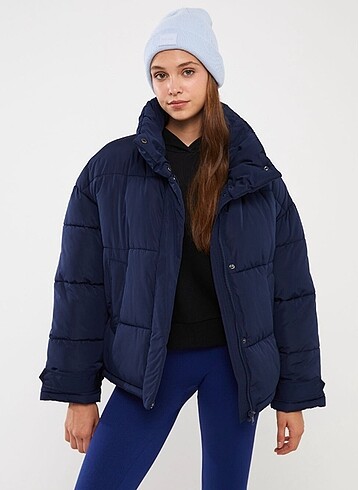 36 Beden Dik Yaka Düz Oversize Şişme Mont