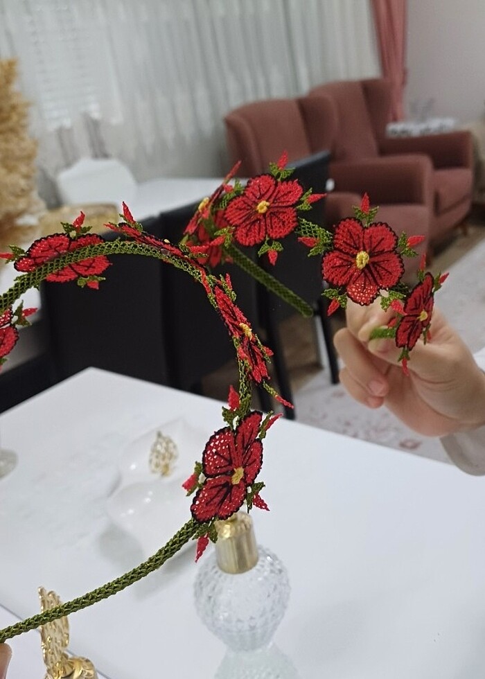 İğne oyası çiçekli saç tokası-taç - Görsel 5