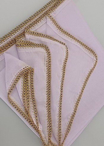 2 tane Beyaz boncuk işlemeli tülbent-yazma - Görsel 3