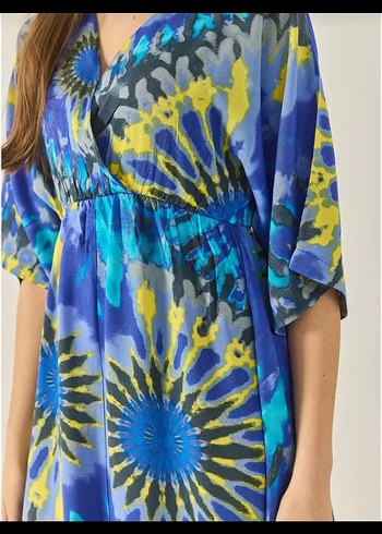 kadin desenli beli lastikli elbise - Görsel 3