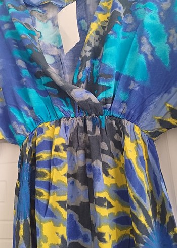 kadin desenli beli lastikli elbise - Görsel 4