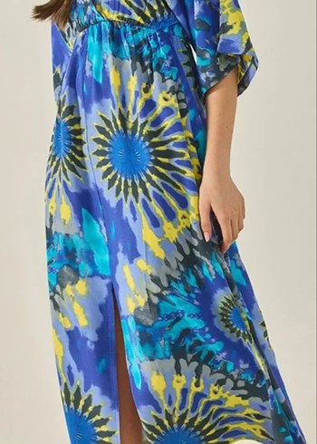 kadin desenli beli lastikli elbise - Görsel 2