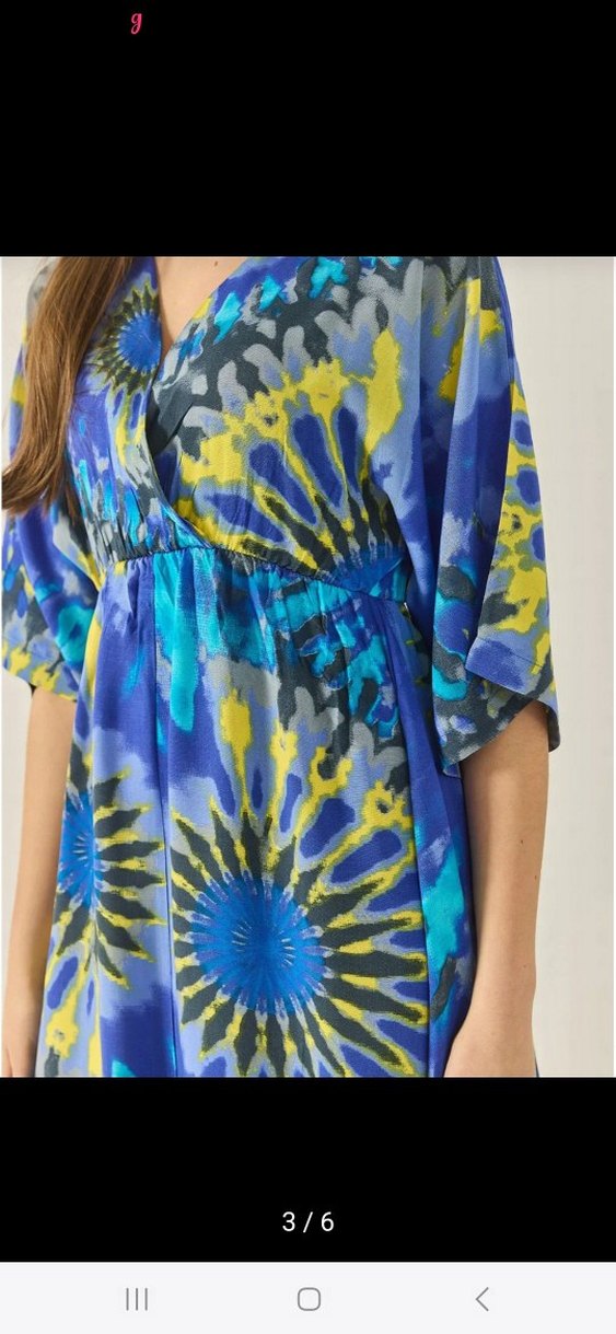 kadin desenli beli lastikli elbise - Görsel 3