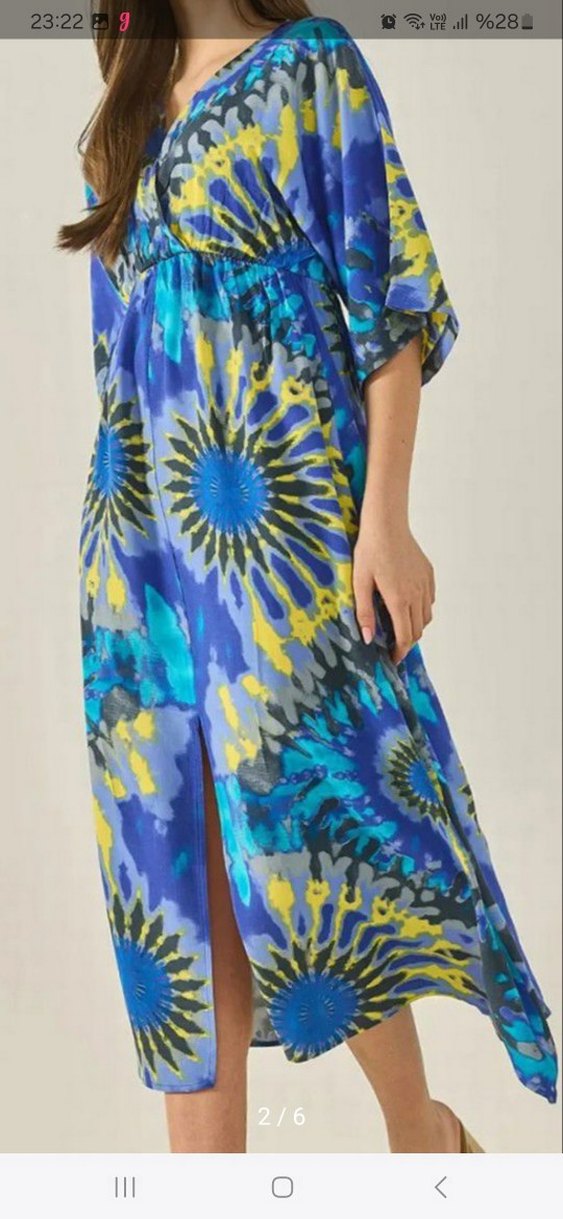 kadin desenli beli lastikli elbise - Görsel 2