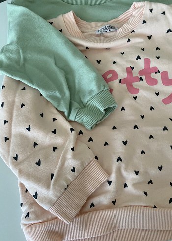 24-36 Ay Beden pembe Renk 2 li Pembe ve Yeşil Kız Sweatshirt