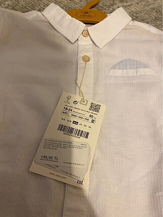 Zara 2/3 yaş etiketli beyaz gömlek