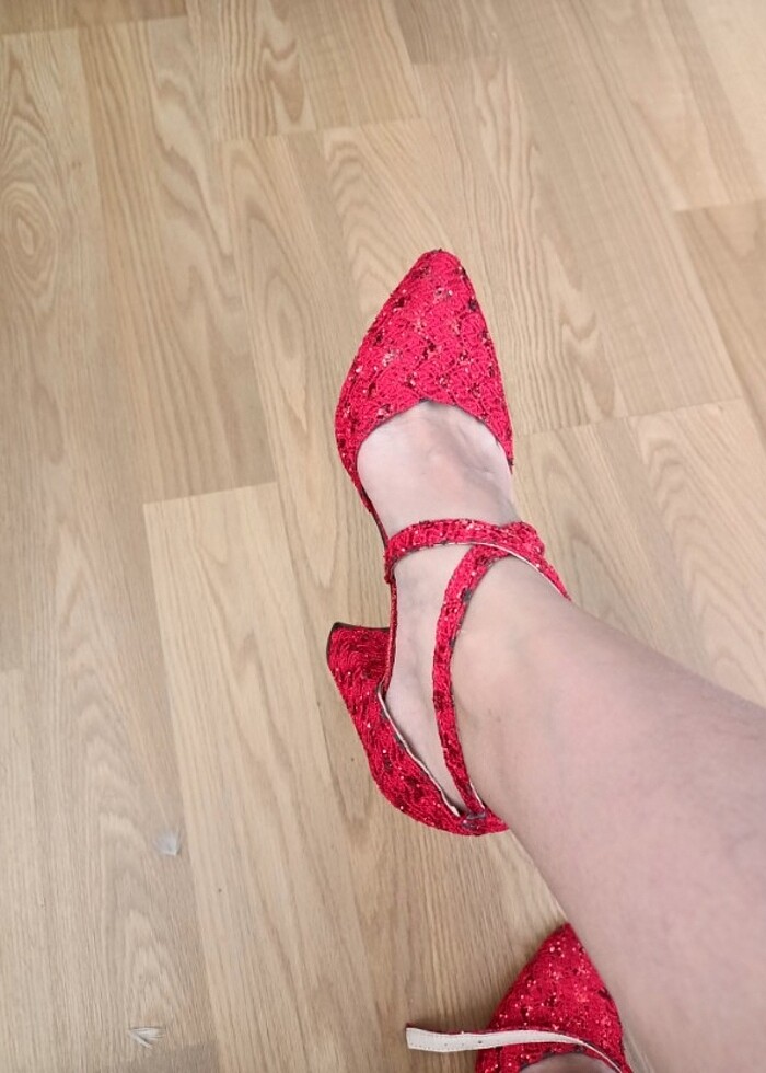 Kırmızı Topuklu Ayakkabı Abiye Ayakkabı - Görsel 4