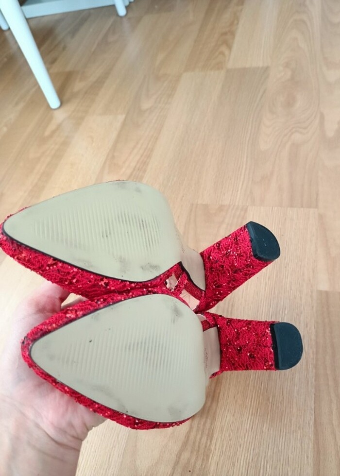 Kırmızı Topuklu Ayakkabı Abiye Ayakkabı - Görsel 5