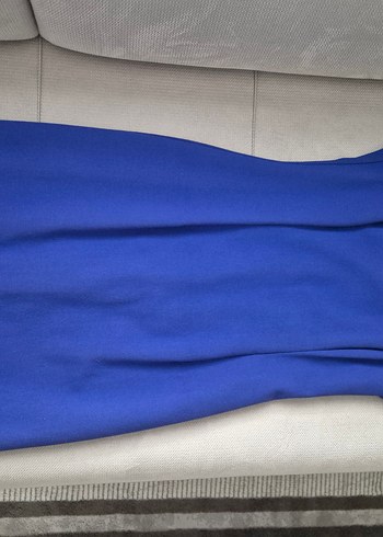 AdL Mavi Midi Kolsuz Drapeli Kadın Elbise - Görsel 4