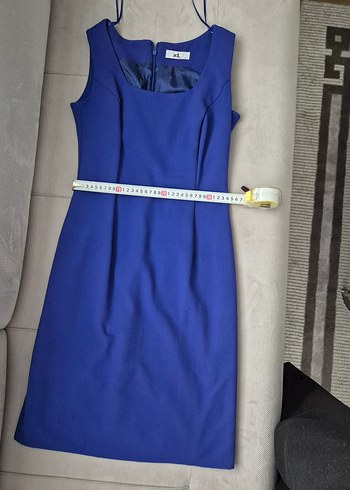 AdL Mavi Midi Kolsuz Drapeli Kadın Elbise - Görsel 6