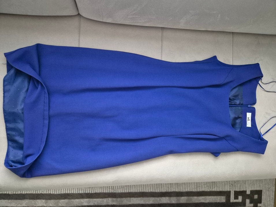 AdL Mavi Midi Kolsuz Drapeli Kadın Elbise - Görsel 4