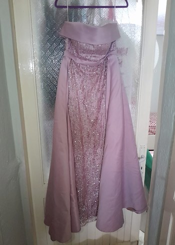 m Beden pembe Renk Pembe Parlak Askılı Uzun Abiye Elbise