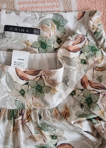 s Beden haki Renk Chima çiçekli haki pileli midi etek 36