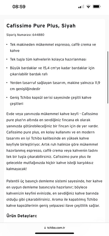 Beden Tchibo Cafissimo Pure Plus Siyah Kahve Makinesi