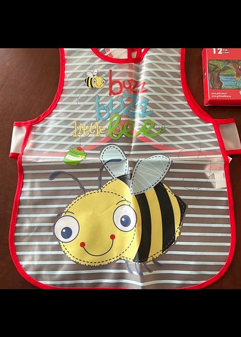 Renkli Arı Desenli Çocuk Önlüğü ve Sulu Boya Pastel Boya Seti - Görsel 2
