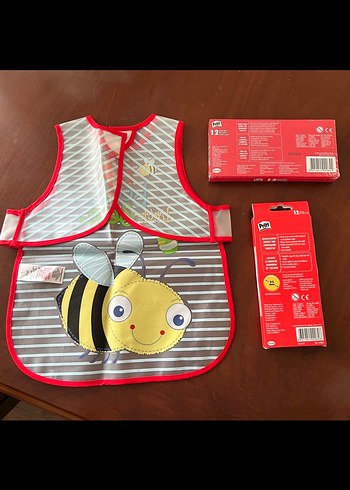 Renkli Arı Desenli Çocuk Önlüğü ve Sulu Boya Pastel Boya Seti - Görsel 5