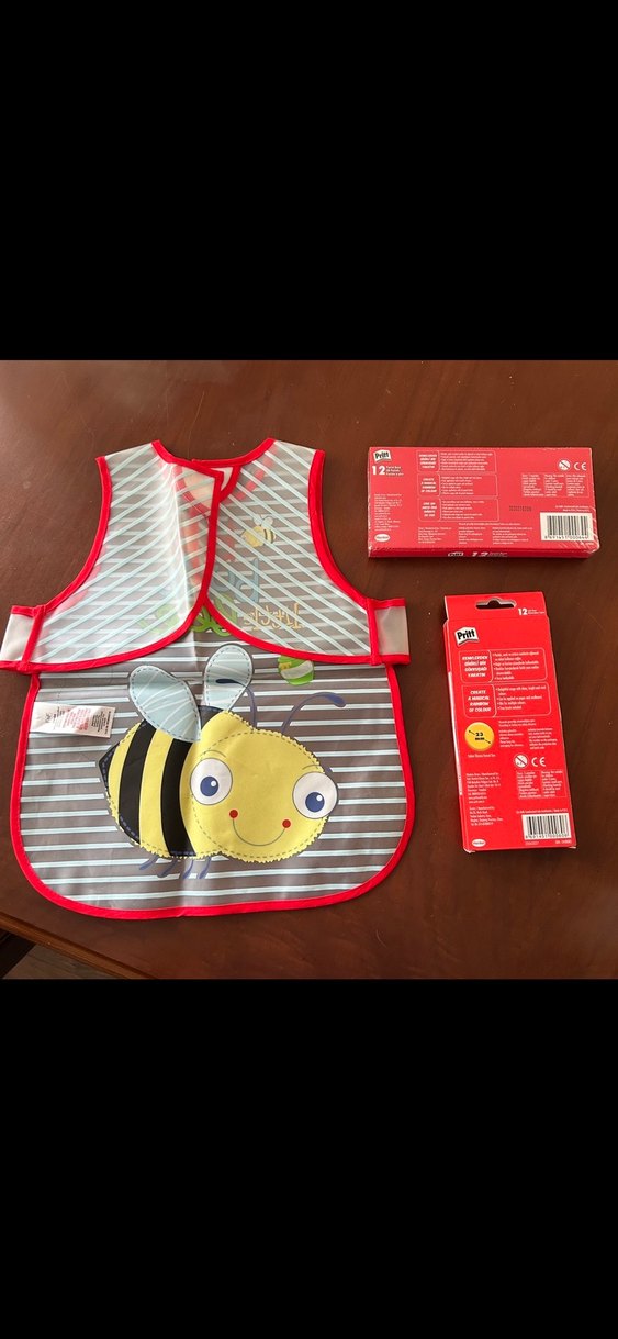 Renkli Arı Desenli Çocuk Önlüğü ve Sulu Boya Pastel Boya Seti - Görsel 5