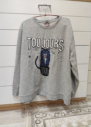 H&M Gri Desenli Sweatshirt