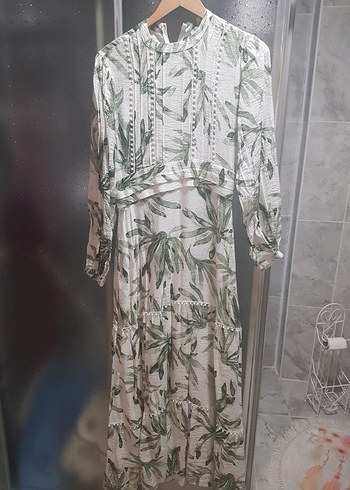 Zara Uzun Kollu Beyaz Bohem Uzun Elbise