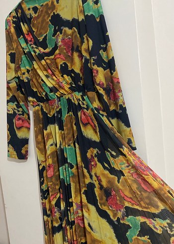 40 Beden Uzun Kollu Pilili Tie-Dye Bohem Elbise