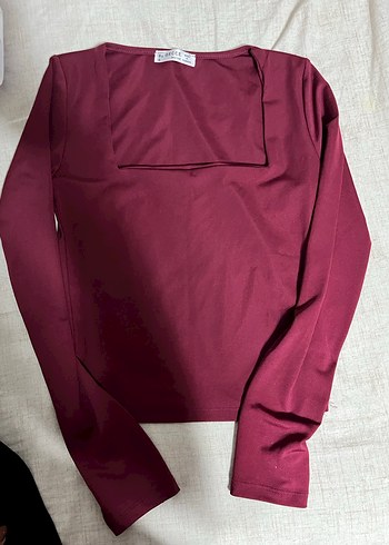 Bordo V Yaka Uzun Kollu Kadın Bluz - Görsel 2