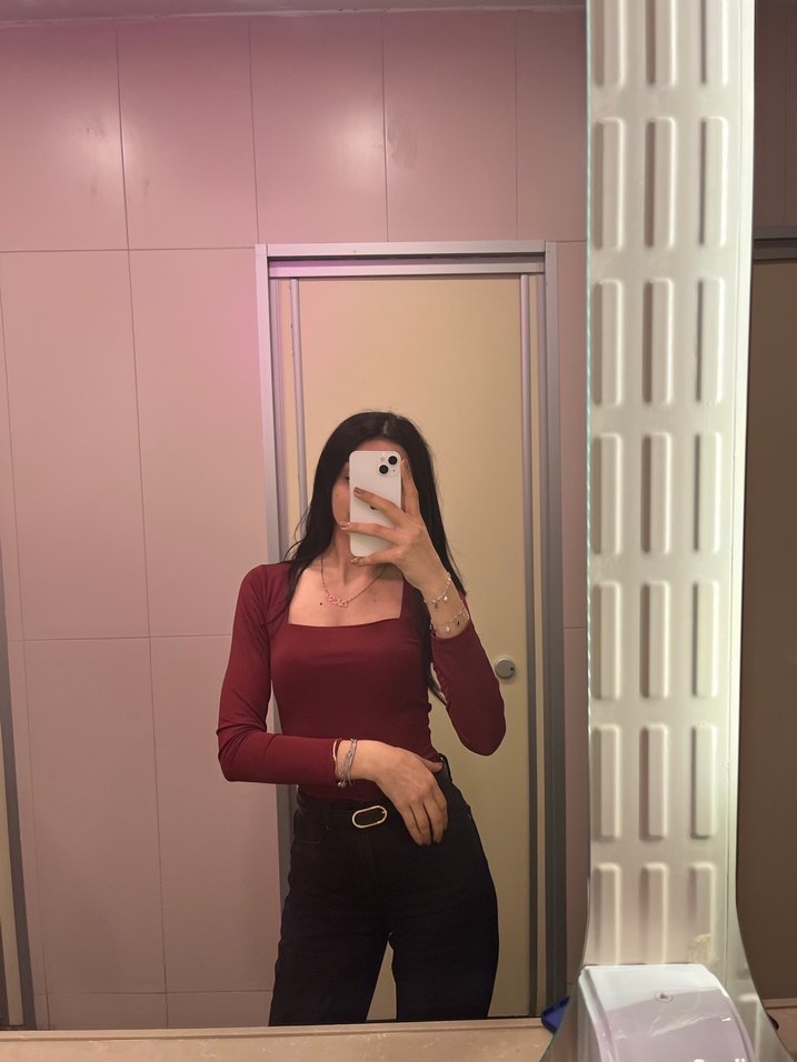 Bordo V Yaka Uzun Kollu Kadın Bluz - Görsel 3