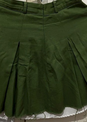 Yeşil Keten Pilili Mini Etek - Görsel 2