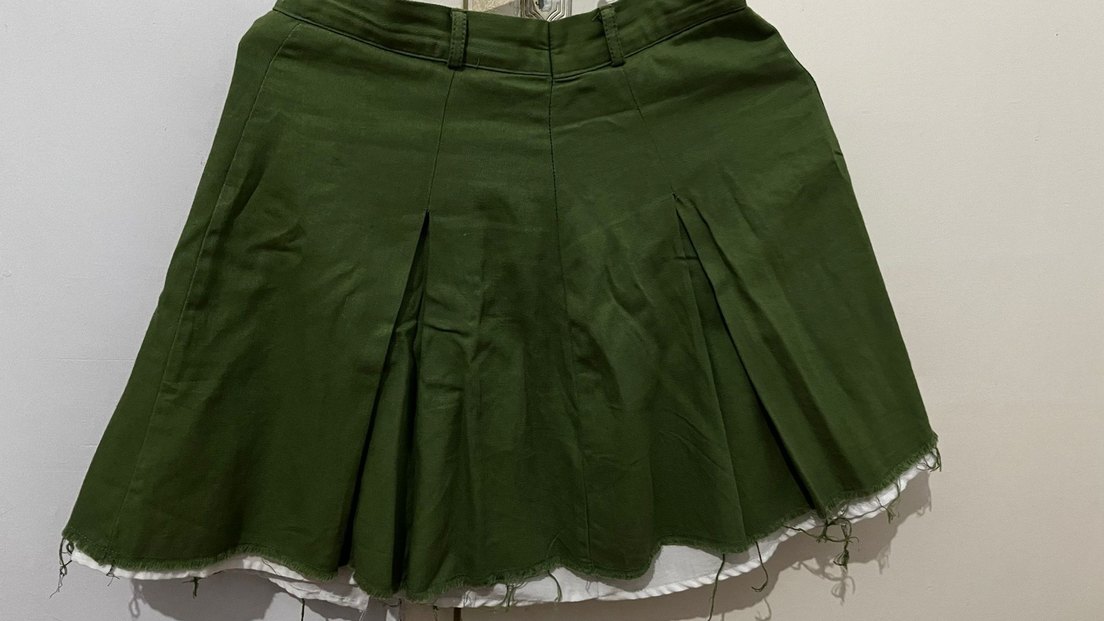 Yeşil Keten Pilili Mini Etek - Görsel 2